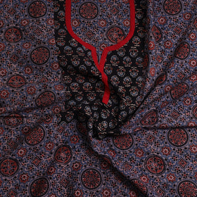Blue Ajrakh Print Cotton Patchwork Kurta Material (3m)