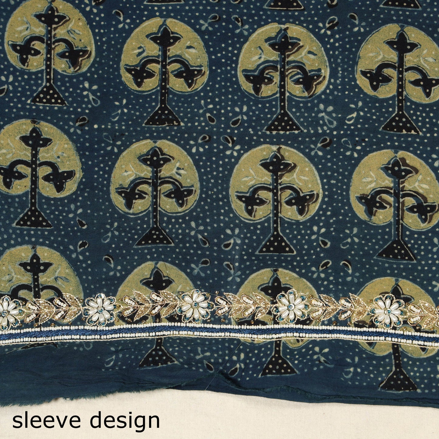 Blue - hand embroidery cotton blouse piece 03 - handcrafted