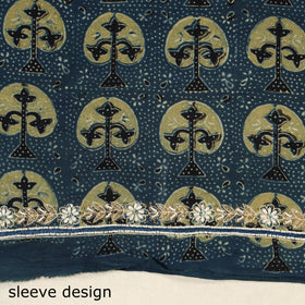 Blue - hand embroidery cotton blouse piece 03 - handcrafted