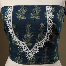 Blue Ajrakh Print Hand Embroidery Cotton Blouse Piece