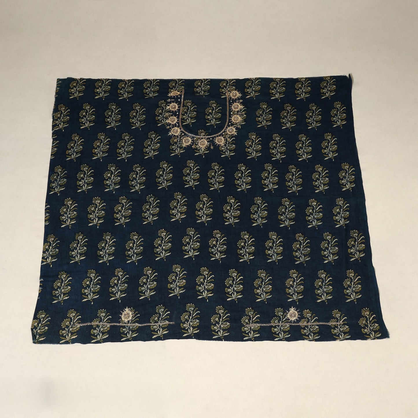 Blue - hand embroidery cotton blouse piece 08 - handcrafted