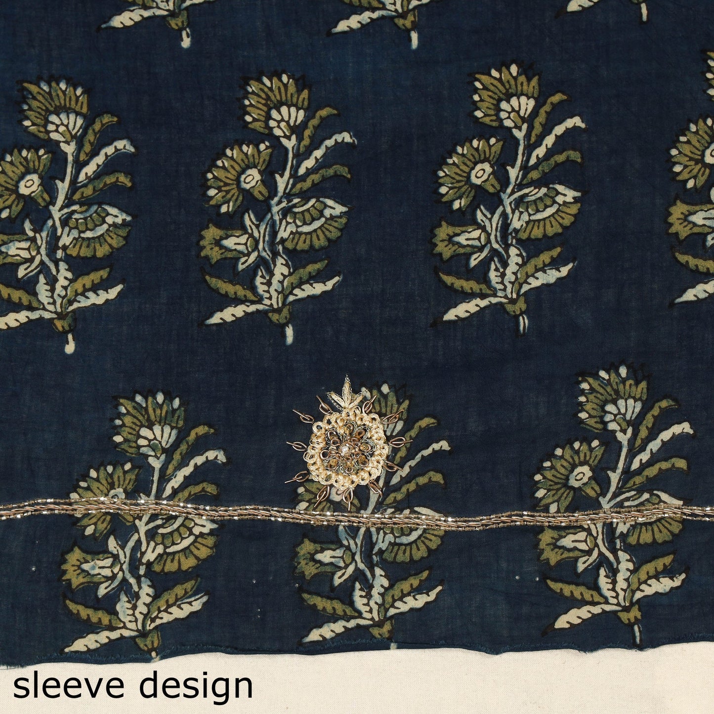 Blue - hand embroidery cotton blouse piece 08 - handcrafted