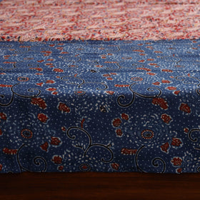 Blue Ajrakh Print with Kalamkari Patch Cotton Bedsheet Set