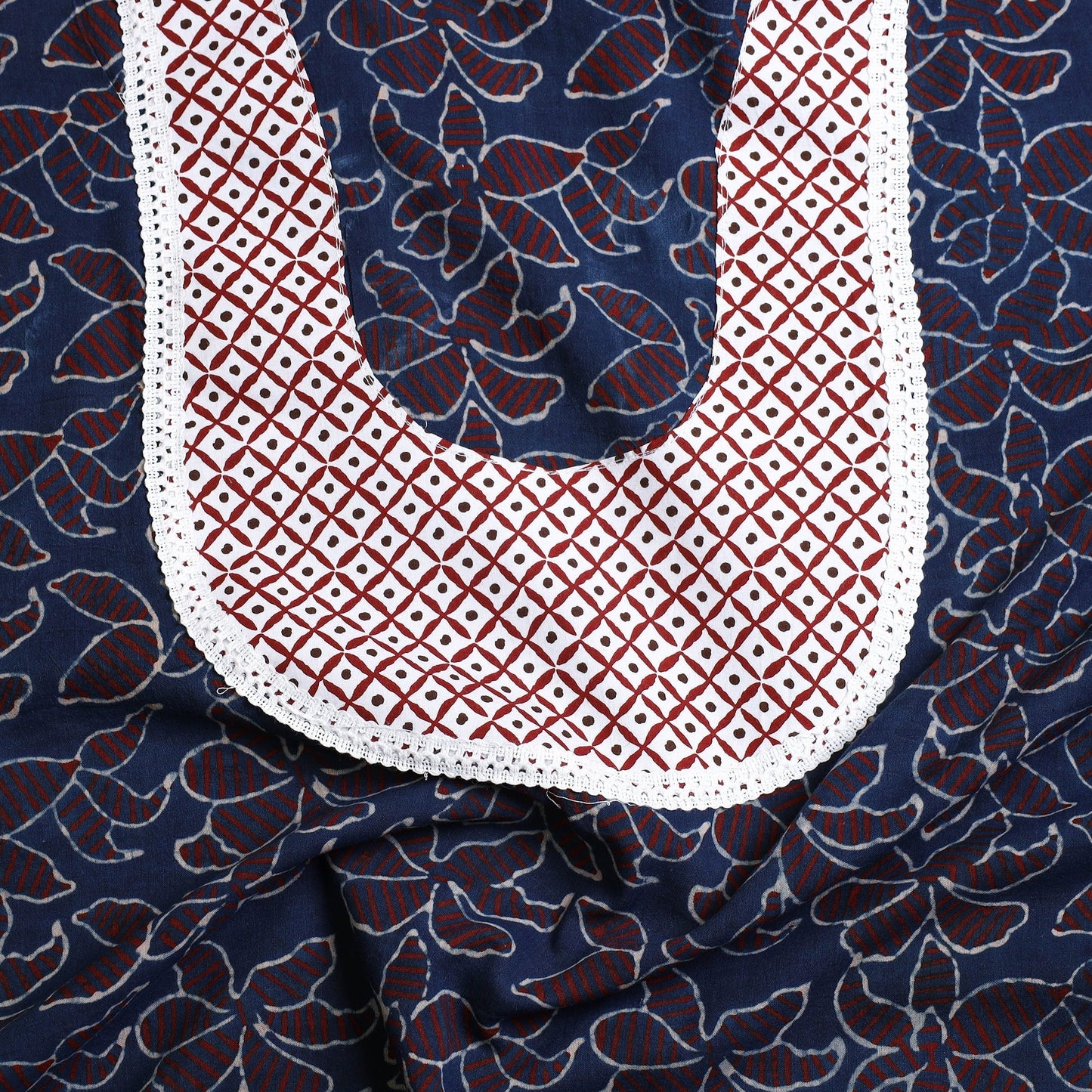 Blue - patchwork cotton unstitched kurta material (2.55m)