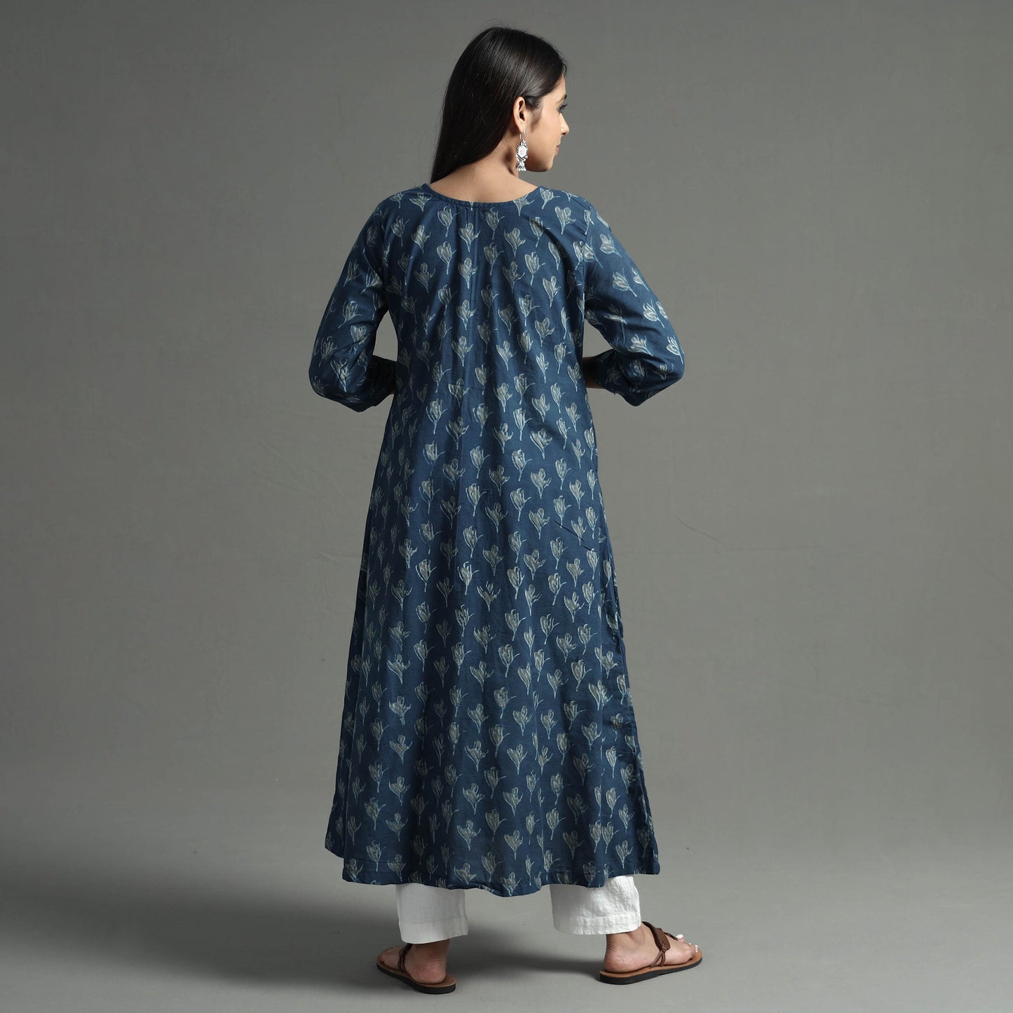  Akola Block Printed Cotton A-Line Long Kurta 