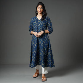  Akola Block Printed Cotton A-Line Long Kurta 
