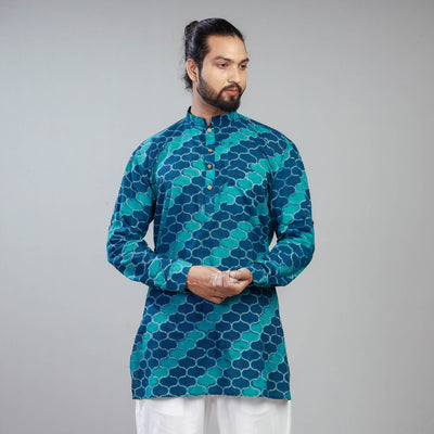 Buy Akola Block Printed Cotton Men Short Kurta Online at iTokri.com