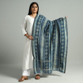 Buy  Akola Dabu Block Printed Handloom Chanderi Silk Dupatta with Zari Border 06 Online l iTokri.com