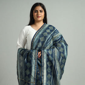 Buy  Akola Dabu Block Printed Handloom Chanderi Silk Dupatta with Zari Border 06 Online l iTokri.com