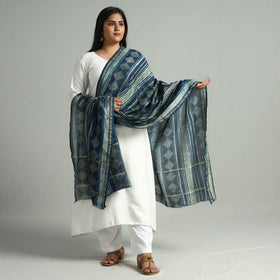 Buy  Akola Dabu Block Printed Handloom Chanderi Silk Dupatta with Zari Border 06 Online l iTokri.com