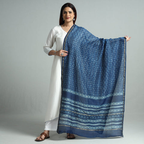  Akola Dabu Block Printed Handloom Chanderi Silk Dupatta with Zari Border 66 