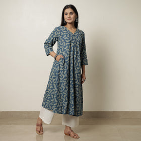 Buy Akola Hand Block Printed Cotton A-Line Kurta for Women