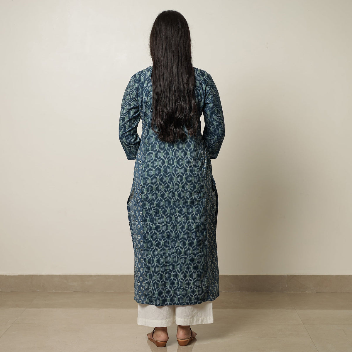 Blue - Akola Hand Block Printed Cotton Straight Kurta 29