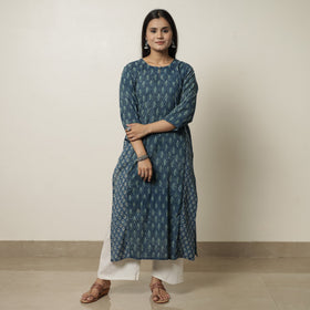 Blue - Akola Hand Block Printed Cotton Straight Kurta 29
