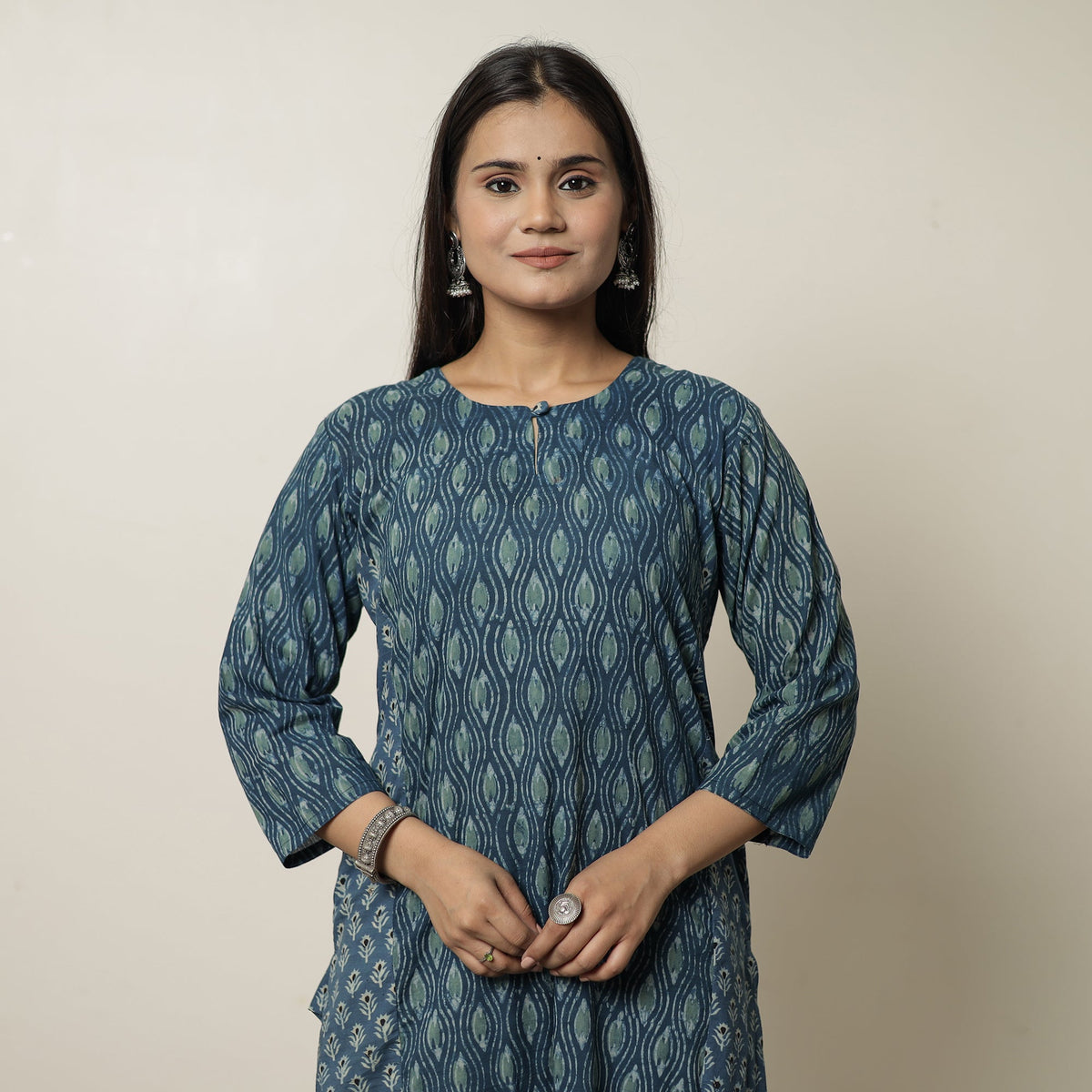 Blue - Akola Hand Block Printed Cotton Straight Kurta 29