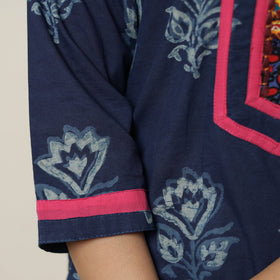 Buy Akola Hand Block Printed Cotton Straight Kurta with Kutch Embroidery Patchwork 27 Online at iTokri.com