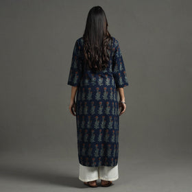 Buy Akola Hand Block Printed Cotton Straight Kurta with Kutch Embroidery Patchwork Online at iTokri.com