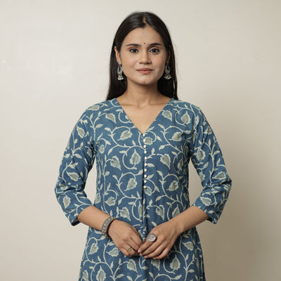  Blue - Akola Hand Block Printed Cotton A-Line Kurta 07 Online 