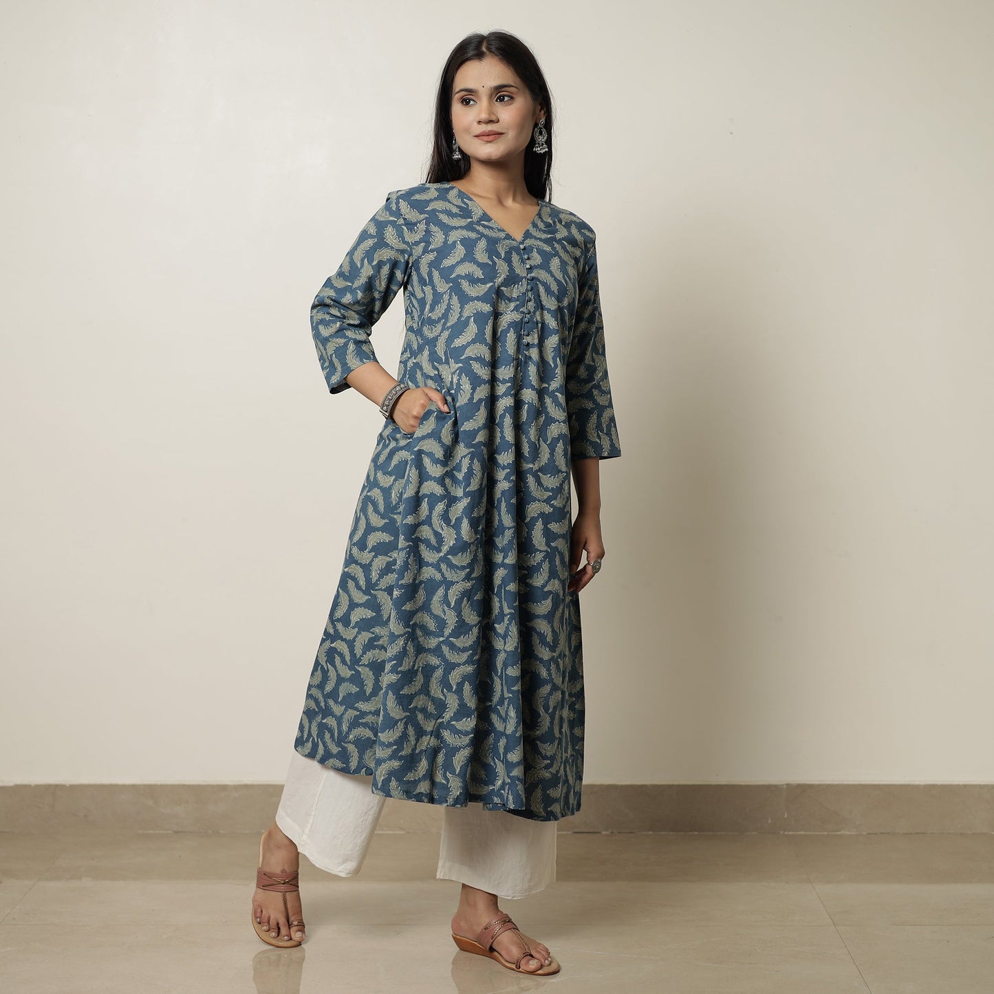 Buy Akola Hand Block Printed Cotton A-Line Kurta for Women