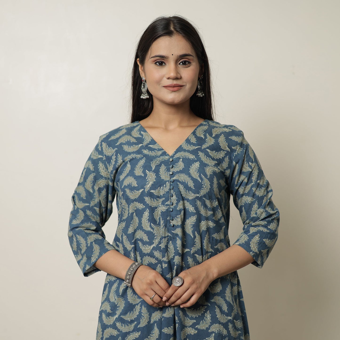 Buy Akola Hand Block Printed Cotton A-Line Kurta for Women