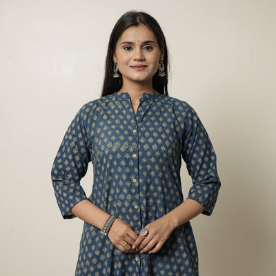  Akola Hand Block Printed Cotton Long A-Line Kurta 18 Online 