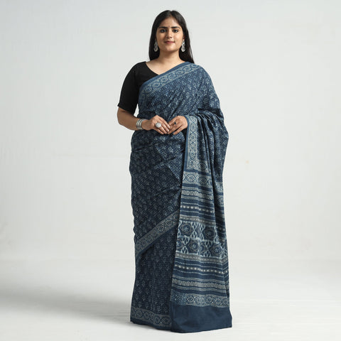 Buy Akola Hand Block Printed Cotton Saree Online at iTokri.com