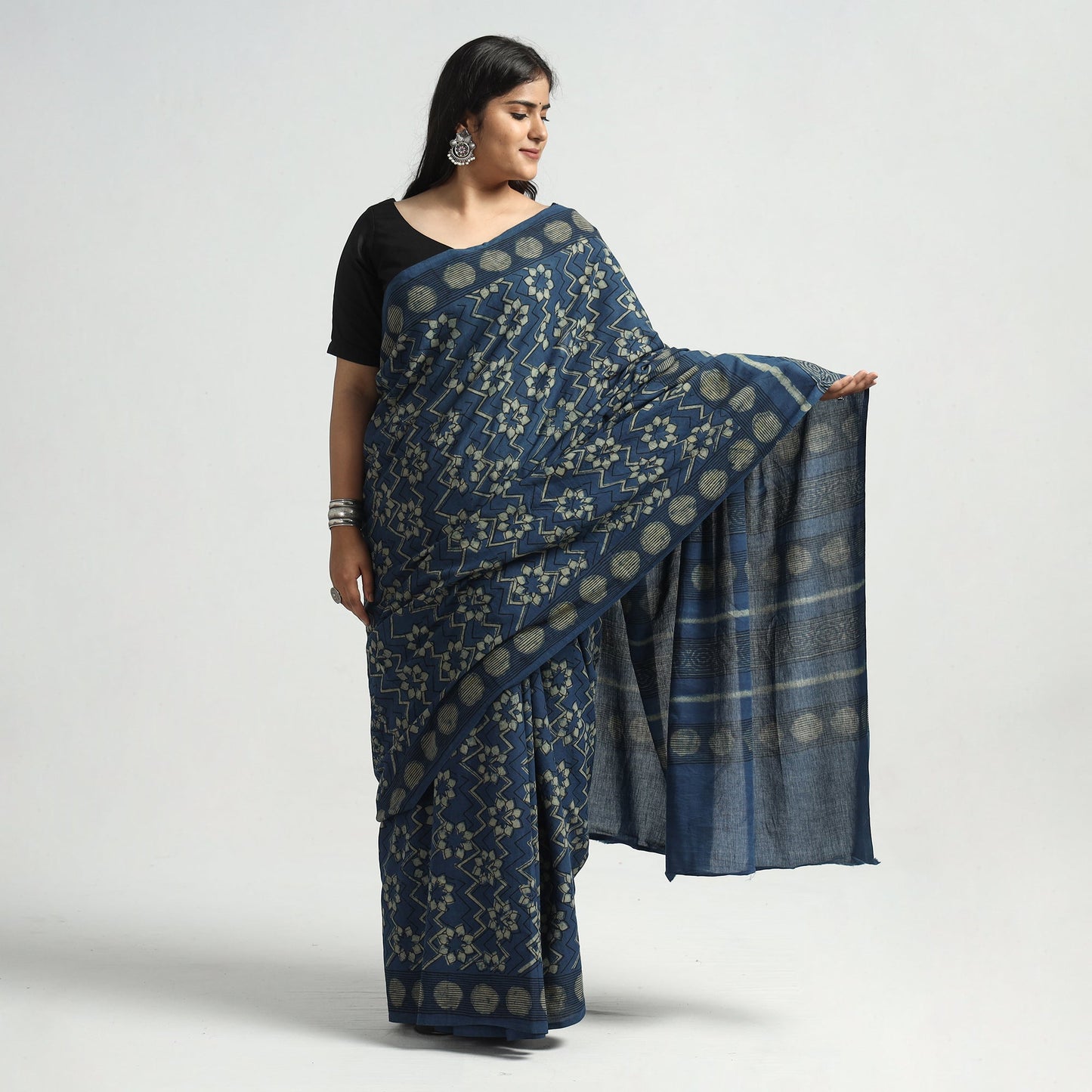  Akola Hand Block Printed Cotton Saree 