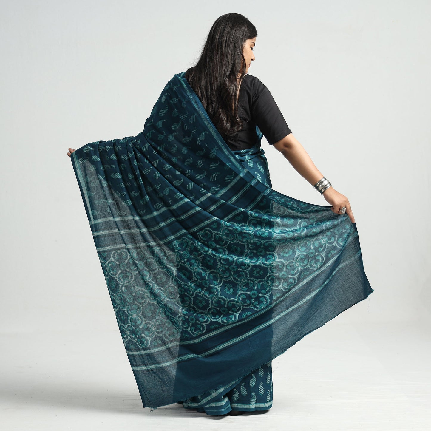  Akola Hand Block Printed Cotton Saree 