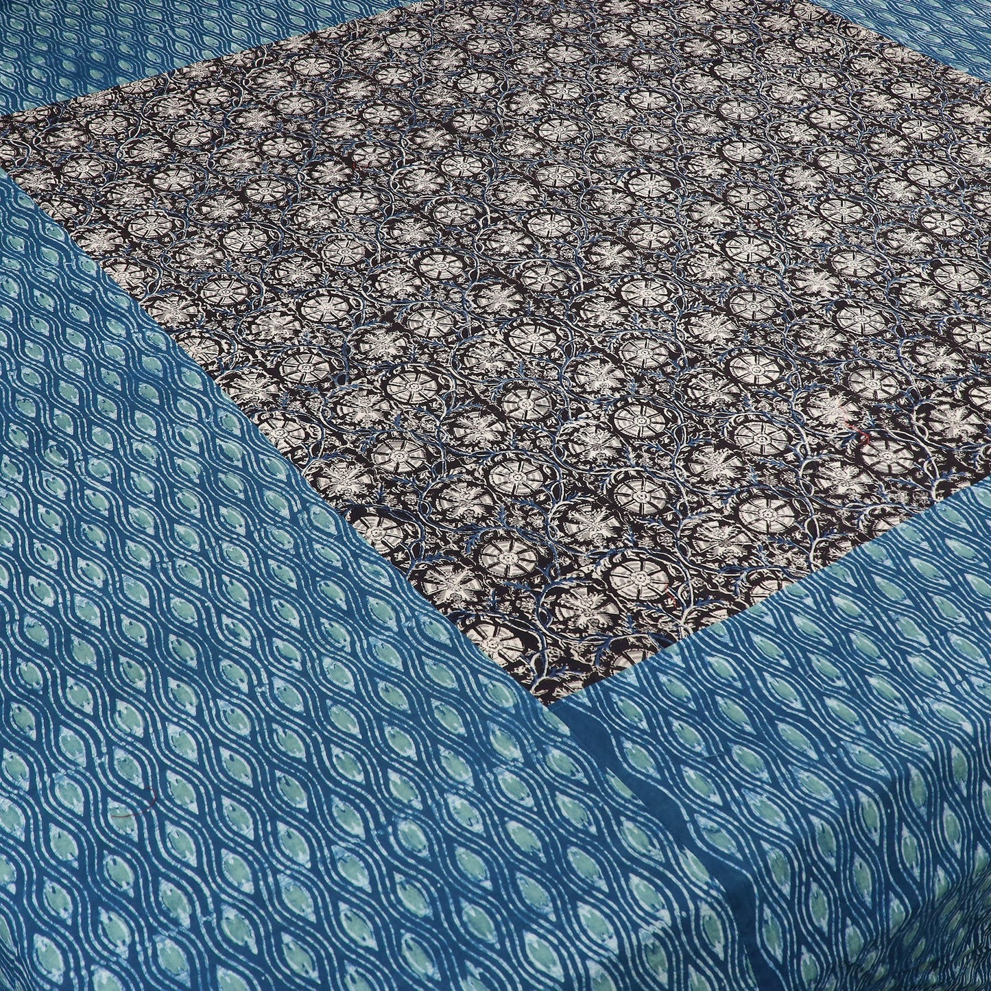 Blue Akola Print with Kalamkari Patch Cotton Bedsheet Set