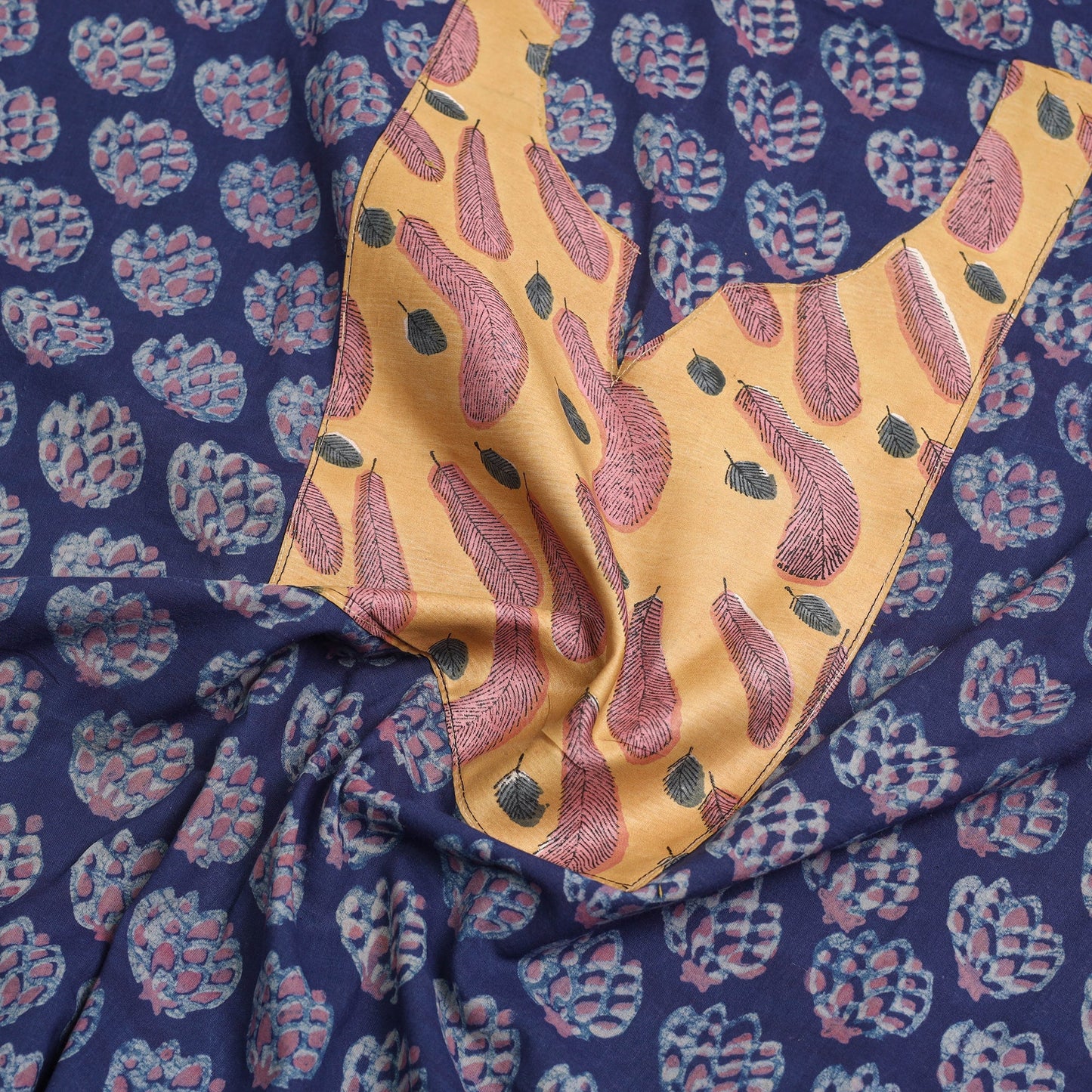 Blue - akola patchwork cotton unstitched kurta material