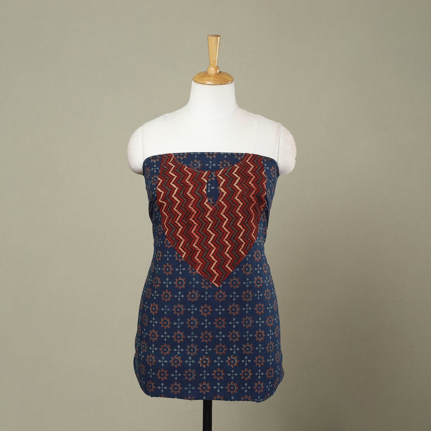 Buy Blue Akola Print Patchwork Cotton Kurta Material 