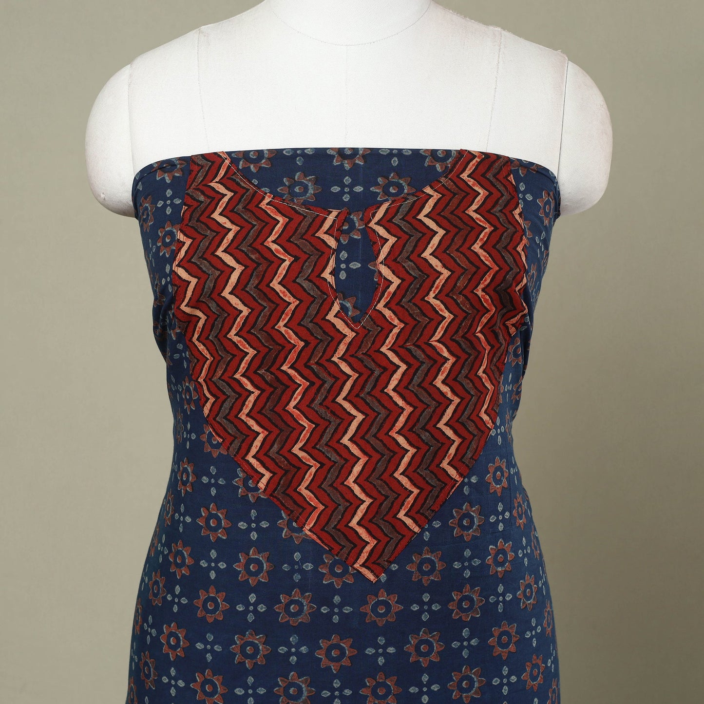 Buy Blue Akola Print Patchwork Cotton Kurta Material 