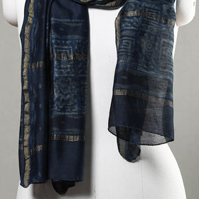 Buy Akola Block Printed Chanderi Silk Handloom Stole with Zari Border Online at iTokri.com