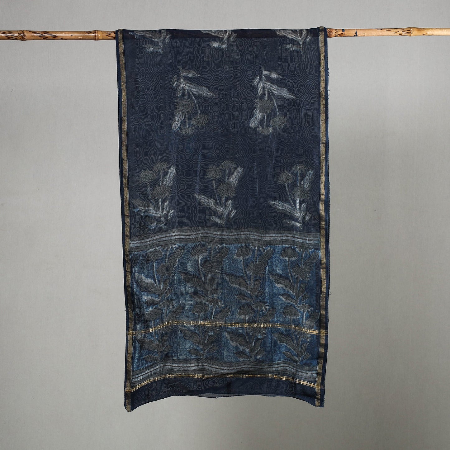 Akola Block Printed Chanderi Silk Handloom Stole with Zari Border