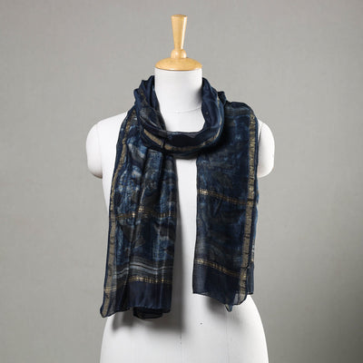 Akola Block Printed Chanderi Silk Handloom Stole with Zari Border