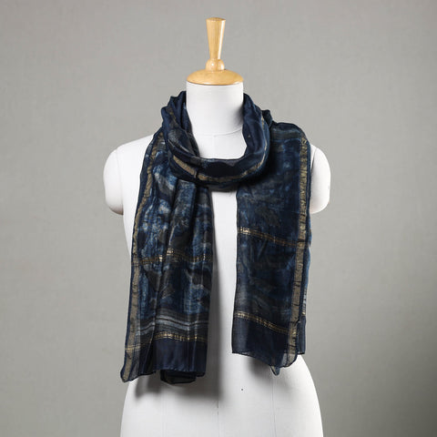 Akola Block Printed Chanderi Silk Handloom Stole with Zari Border
