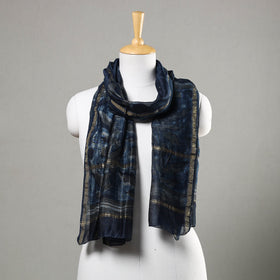 Akola Block Printed Chanderi Silk Handloom Stole with Zari Border