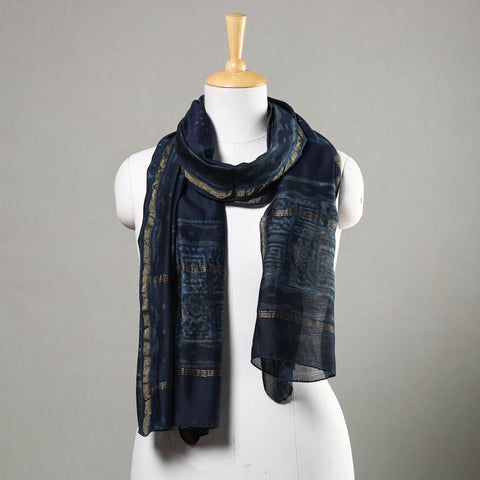 Buy Akola Block Printed Chanderi Silk Handloom Stole with Zari Border Online at iTokri.com