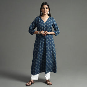  Akola Block Printed Cotton A-Line Long Kurta 