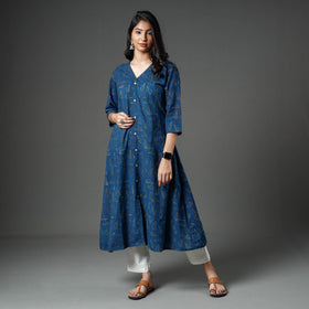 Buy Akola Block Printed Cotton A-Line Long Kurta Online l iTokri.com