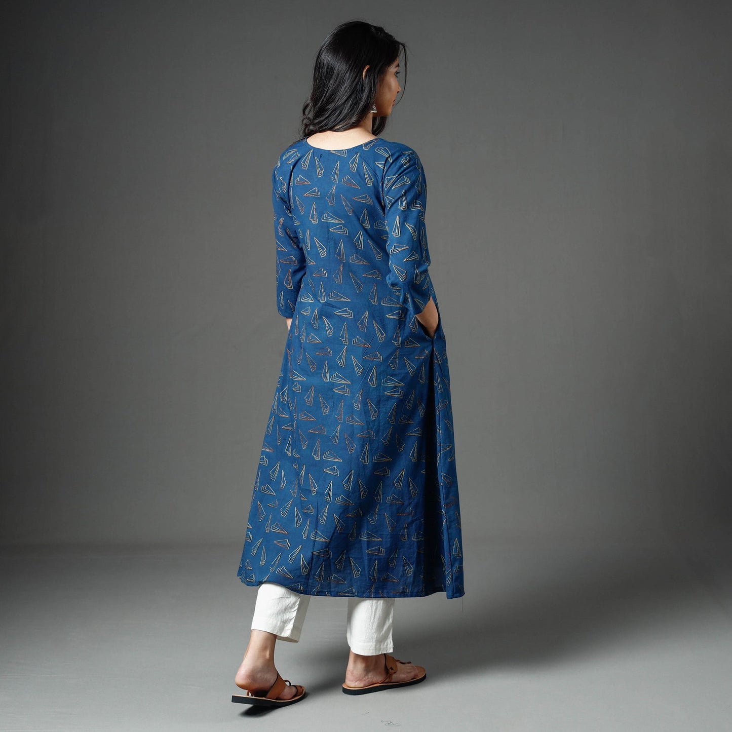 Buy Akola Block Printed Cotton A-Line Long Kurta Online l iTokri.com