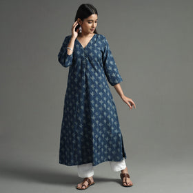  Akola Block Printed Cotton A-Line Long Kurta 
