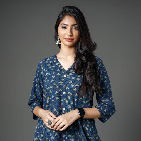  Akola Block Printed Cotton A-Line Long Kurta 