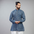Buy Blue Akola Block Print Cotton Men Short Kurta
