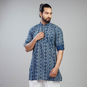Buy Blue Akola Block Print Cotton Men Short Kurta