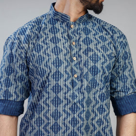 Buy Blue Akola Block Print Cotton Men Short Kurta