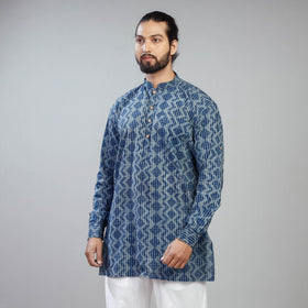 Buy Blue Akola Block Print Cotton Men Short Kurta
