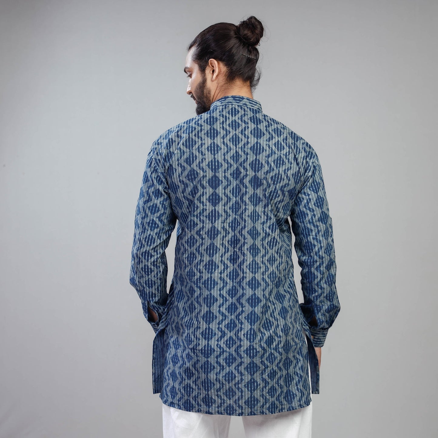 Buy Blue Akola Block Print Cotton Men Short Kurta