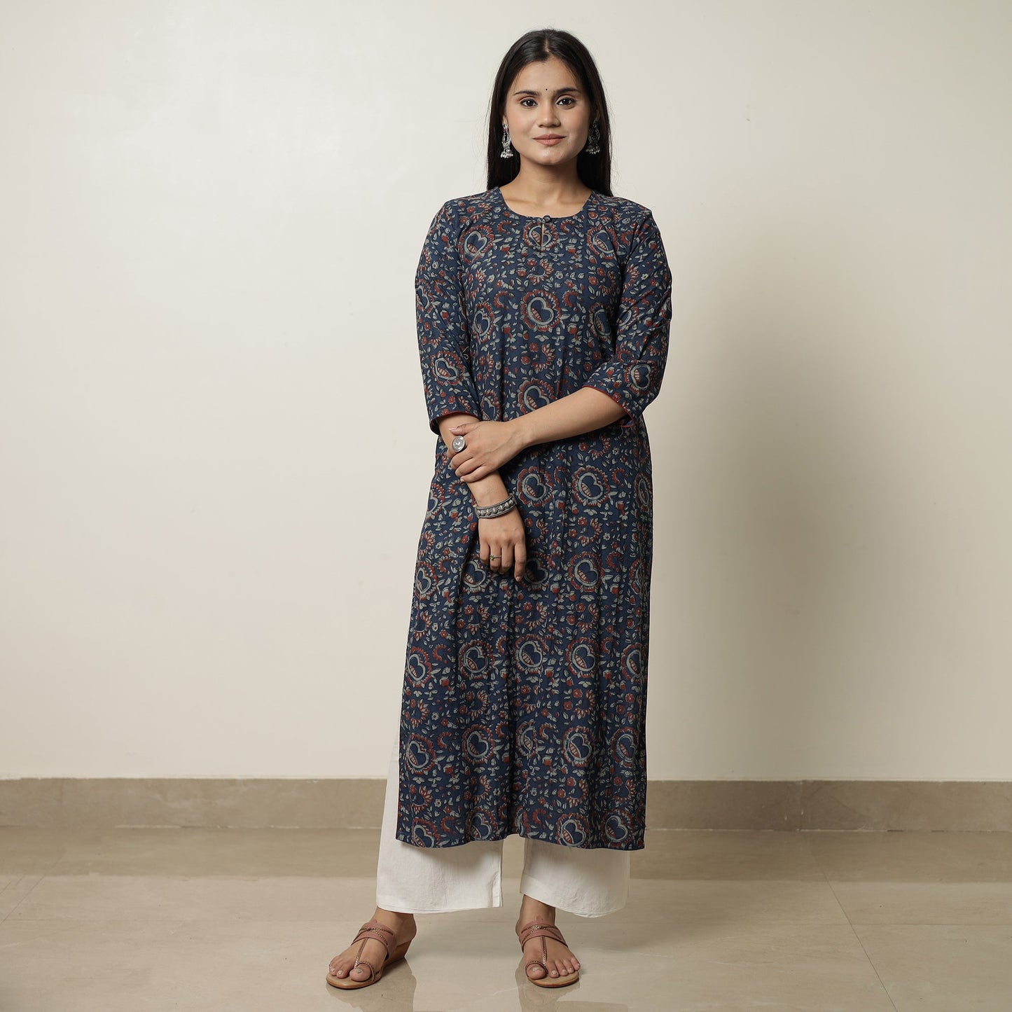  Akola Block Printed Cotton Straight Long Kurta 