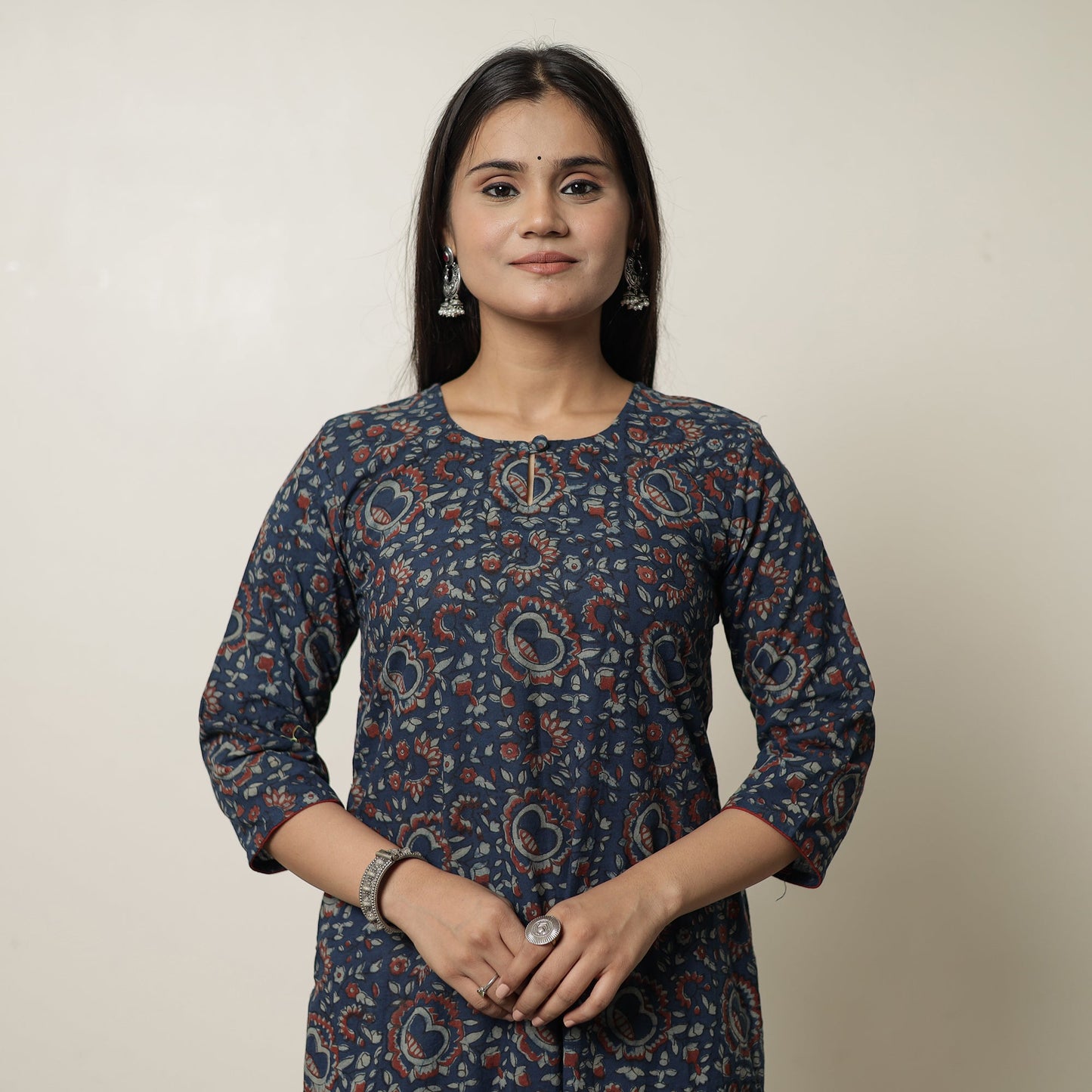  Akola Block Printed Cotton Straight Long Kurta 